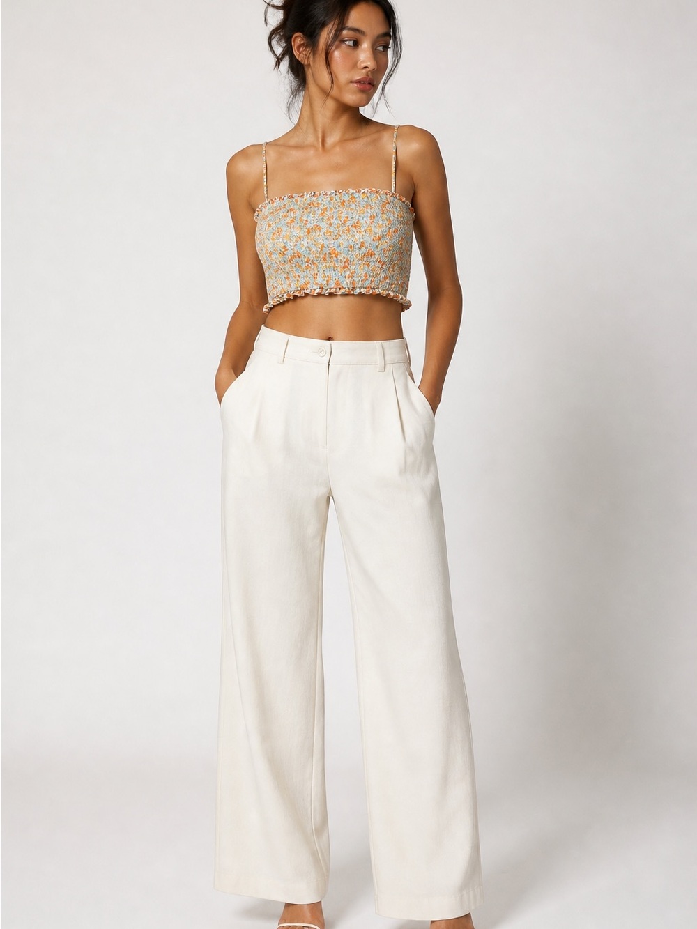 NWT American Eagle Floral Smocked Crop Band Top Boho Camisole Girlie L
